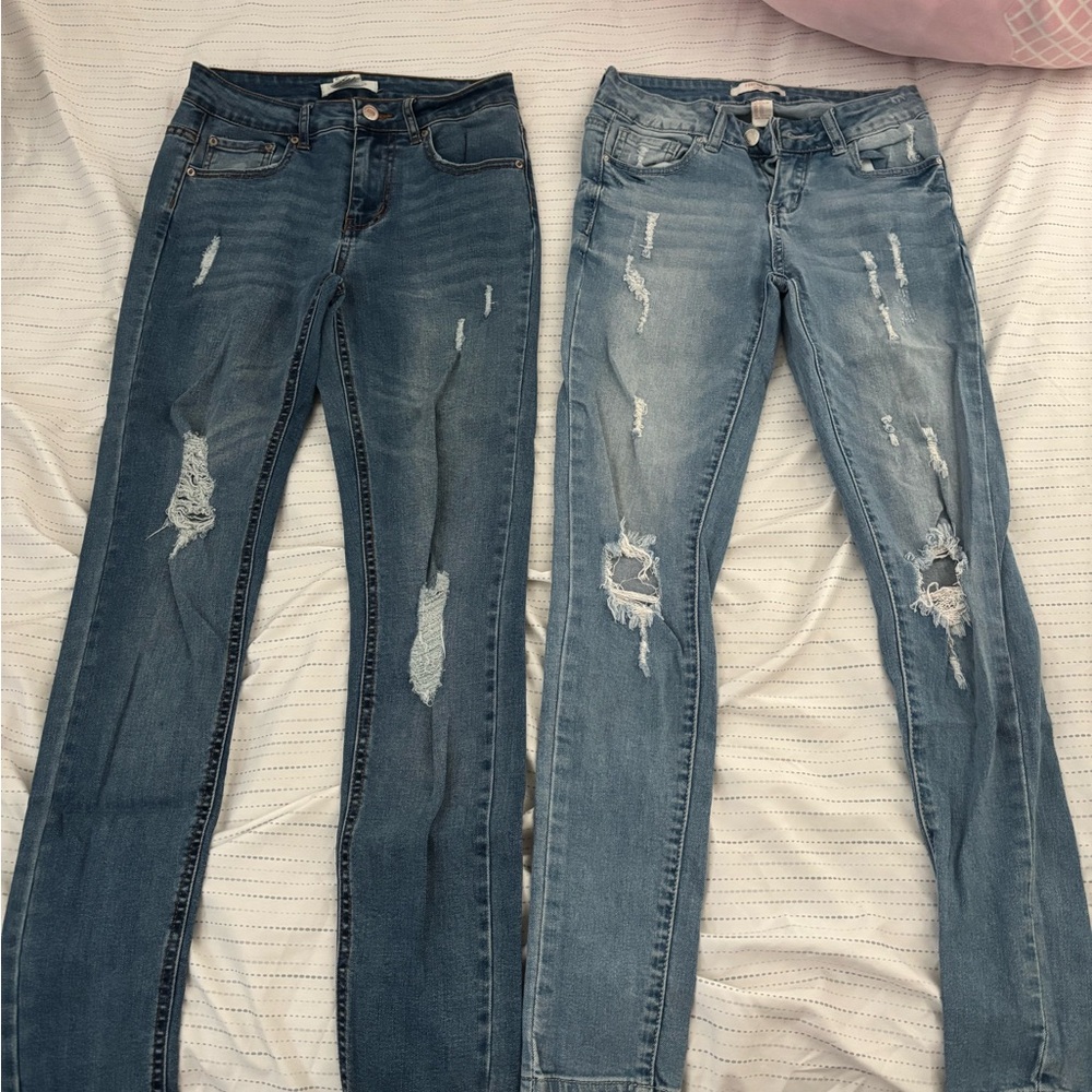 Forever 21 Blue Skinny Distressed Jeans